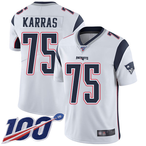 New England Patriots Football #75 Vapor Untouchable 100th Season Limited White Men Ted Karras Road NFL Jersey